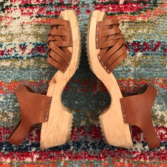 Mia Shoes - MIA 36 Swedish Woven Tan Leather Heel Clog Sandal